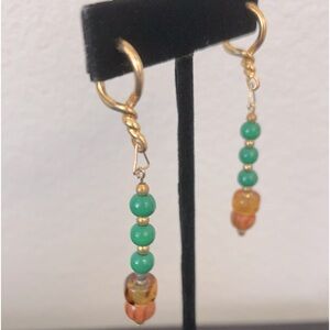 NWT Handmade Green, Amber, and Gold Twist Earrings